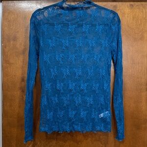 Zenana Blue Lace Turtleneck Medium